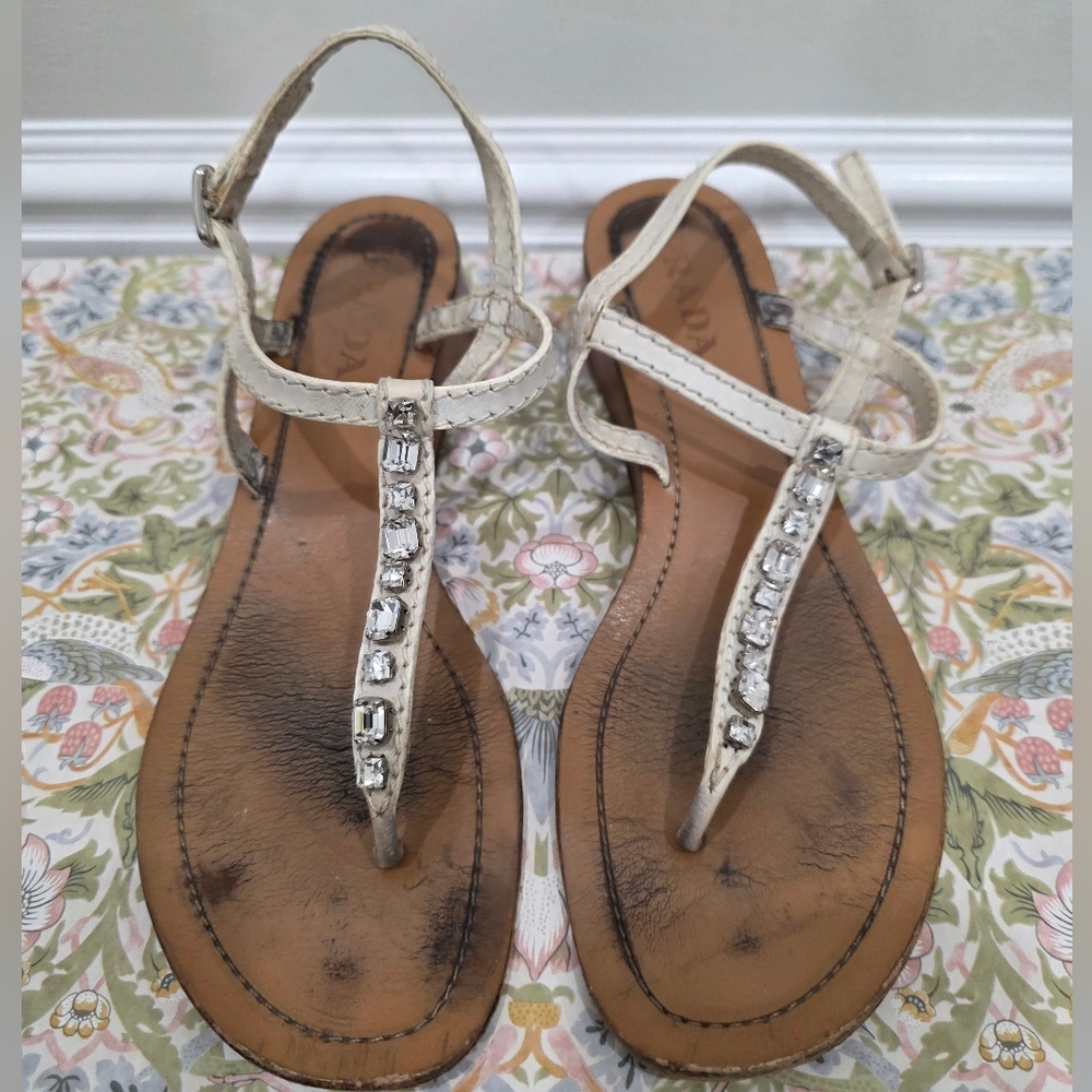 Prada White Sandals with Rhinestone Detailing